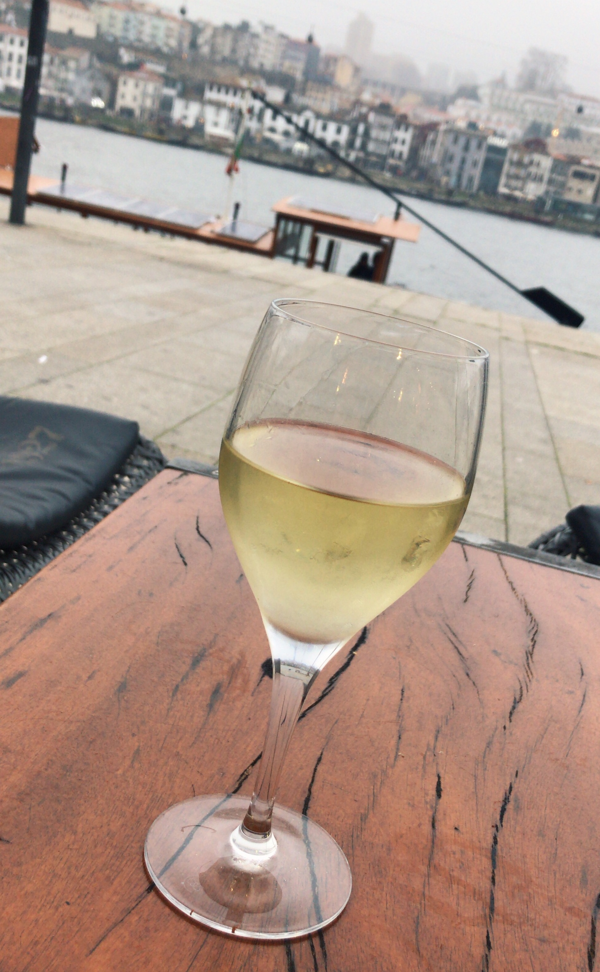  A glass of  vinho verde  overlooking the river at Coffee Pier. 